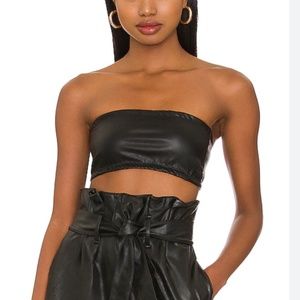Commando Black Faux Leather Strapless Bandeau Top